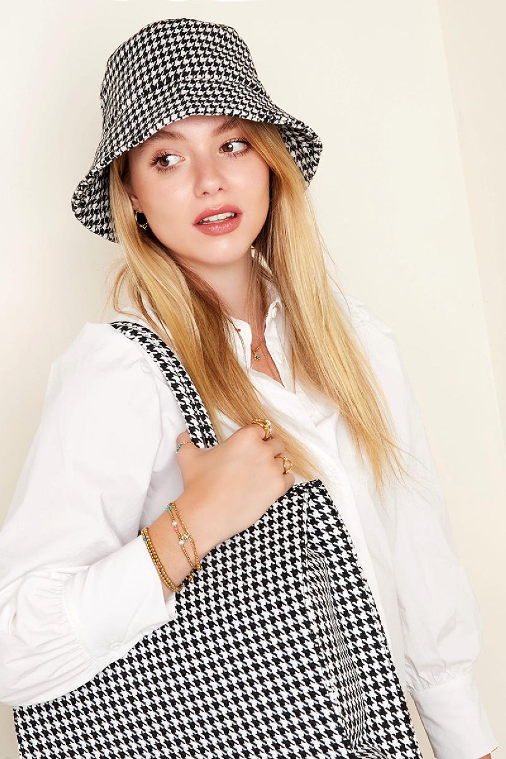 Bucket hat checkered Black & White Polyester h5Picture2